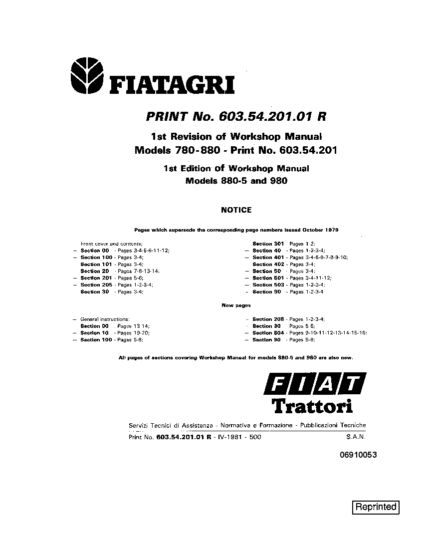 Fiat 780 880 980 Tractors Workshop Repair Service Manual PDF Download
