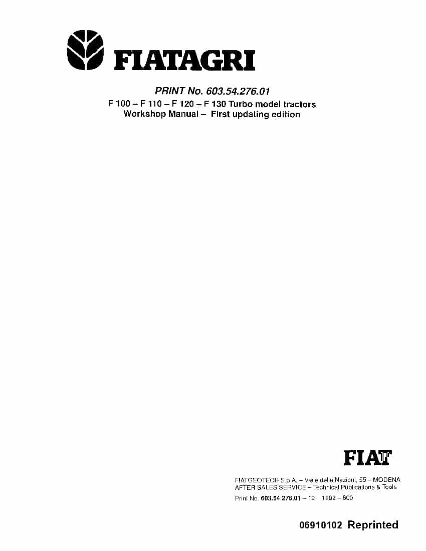 Fiat F100 F110 F120 F130 Tractors Workshop Repair Service Manual PDF Download