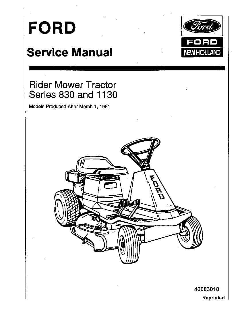 Ford 830, 1130 series Rider Mower Tractor Workshop Repair Service Manual PDF Download