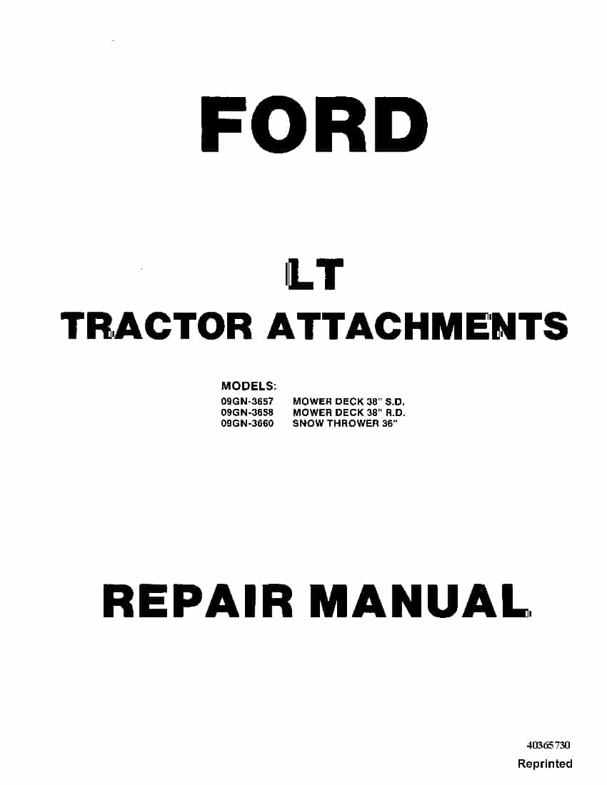 Ford LT TRactor Attachments 09GN-3657 3658 3660 Workshop Repair Service Manual PDF Download