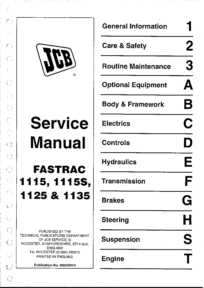 JCB 1115, 11155, 1125, 1135 Fastrac Workshop Repair Service Manual PDF Download