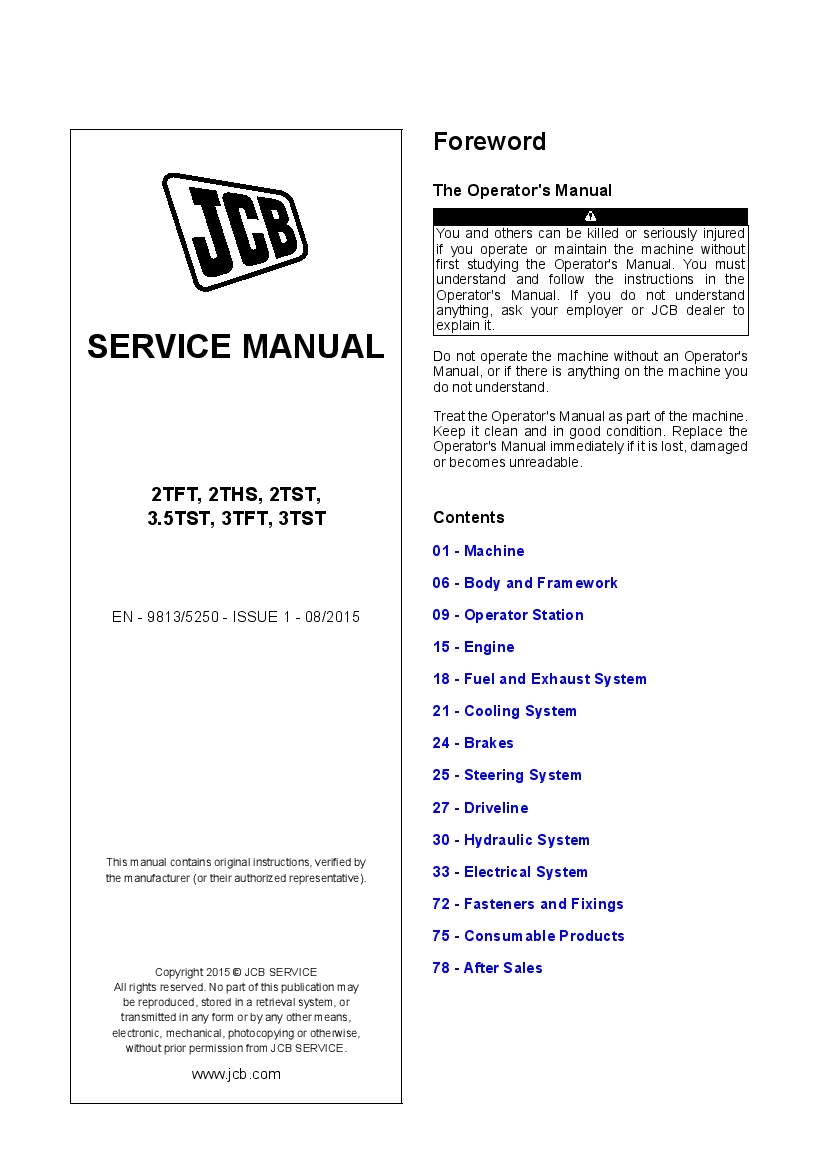 JCB 2TFT, 2THS, 2TST, 3.5TST, 3TFT, 3TST Dumper Workshop Repair Service Manual PDF Download
