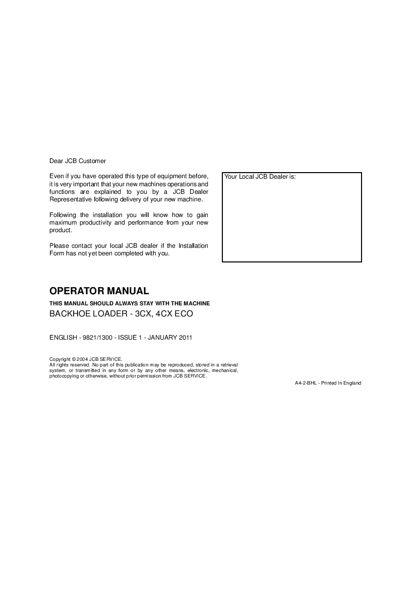 JCB 3CX. 4CX ECO inciudes lift charts Operation and Maintenance Manual PDF download