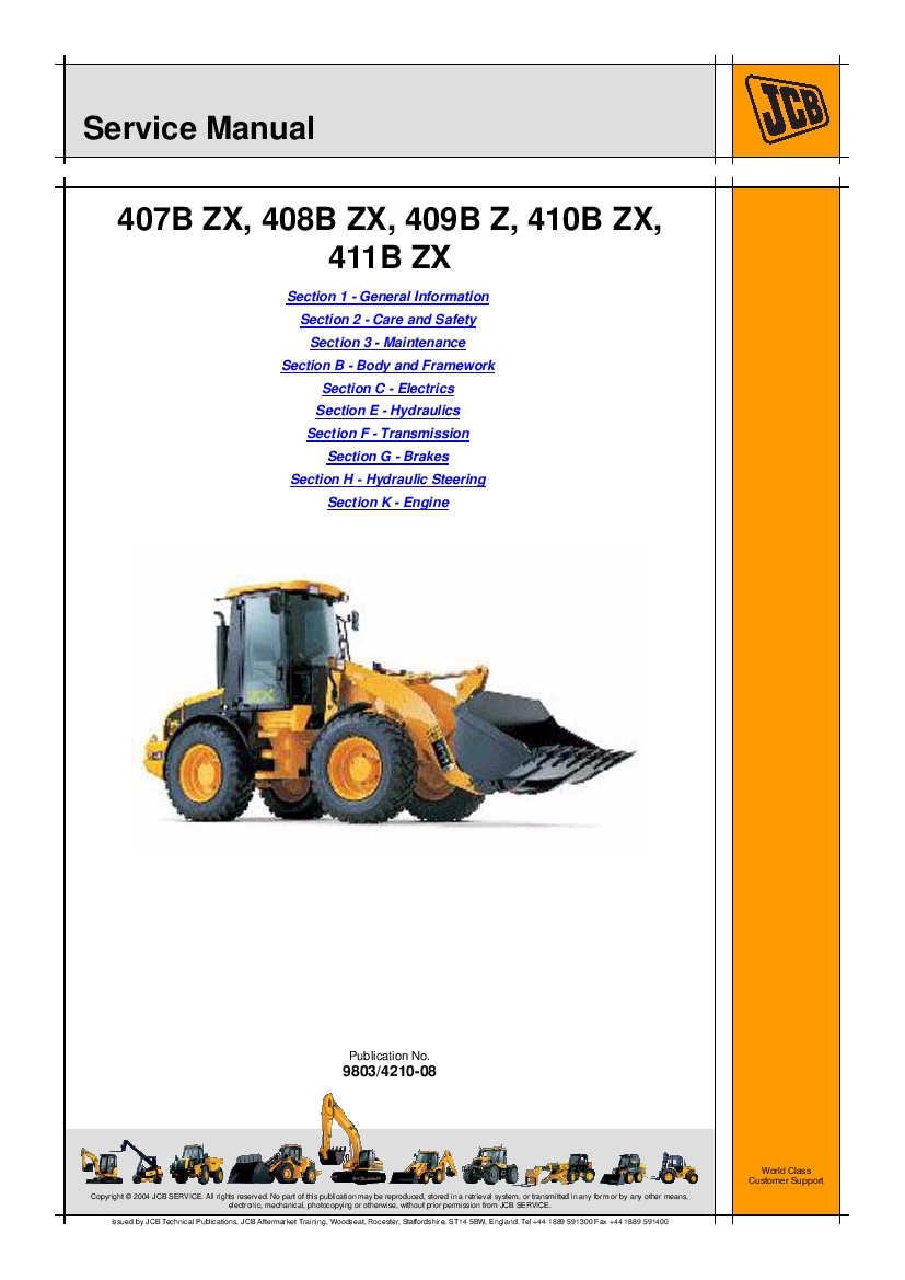 JCB 407BZX, 408BZX., 409BZ, 410BZX, 411BZX Wheeled Loader Workshop Repair Service Manual PDF Download