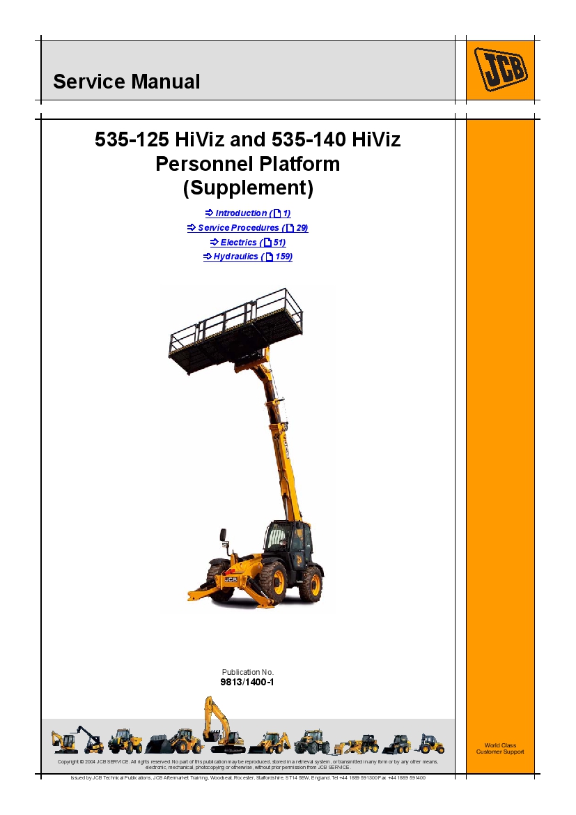 JCB 535-125 HiViz, 535-140 HiViz Personnel Platform Workshop Repair Service Manual PDF Download