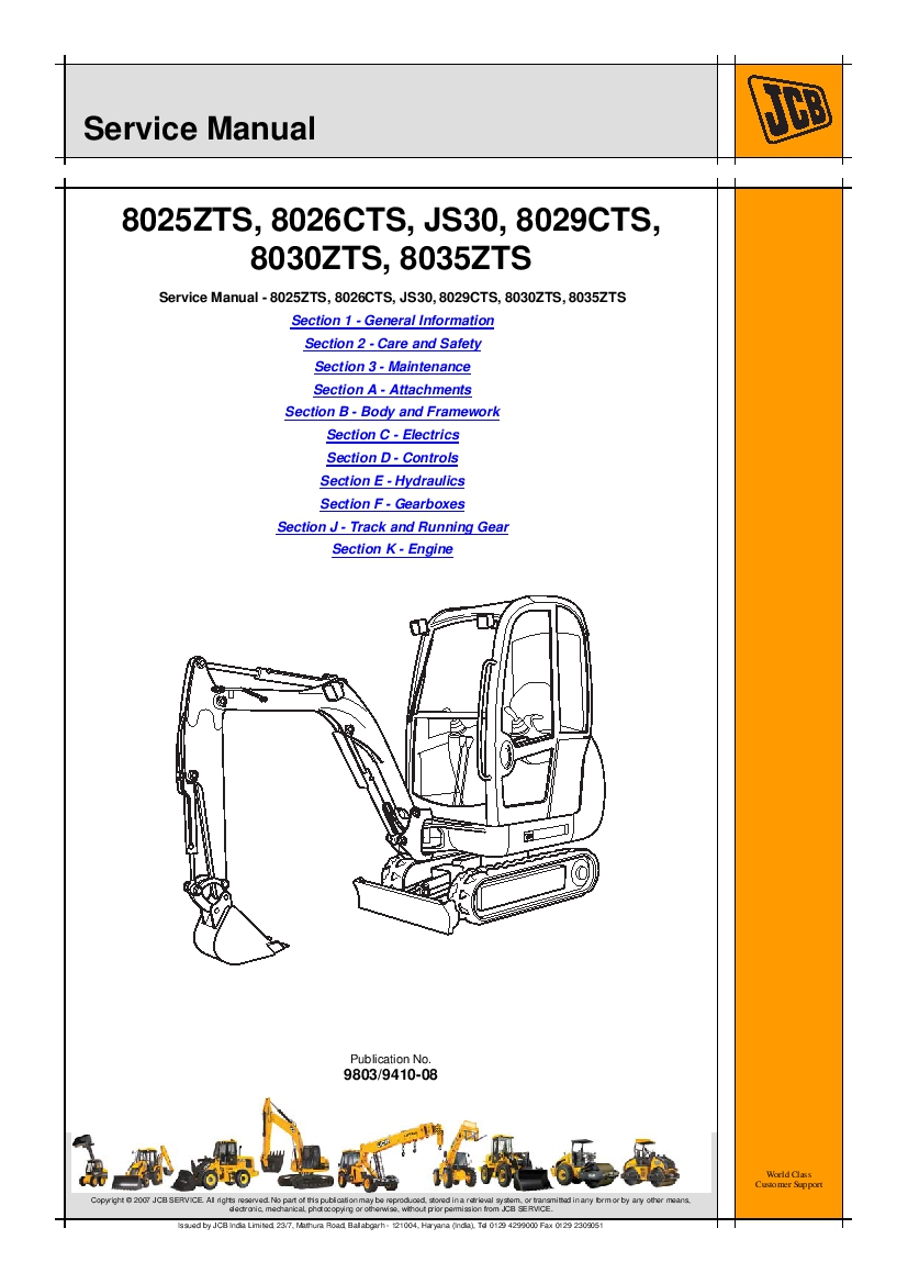 JCB 8025ZTS, 8026CTS, JS30, 8029CTS, 8030ZTS, 8035ZTS Excavator Workshop Repair Service Manual PDF Download