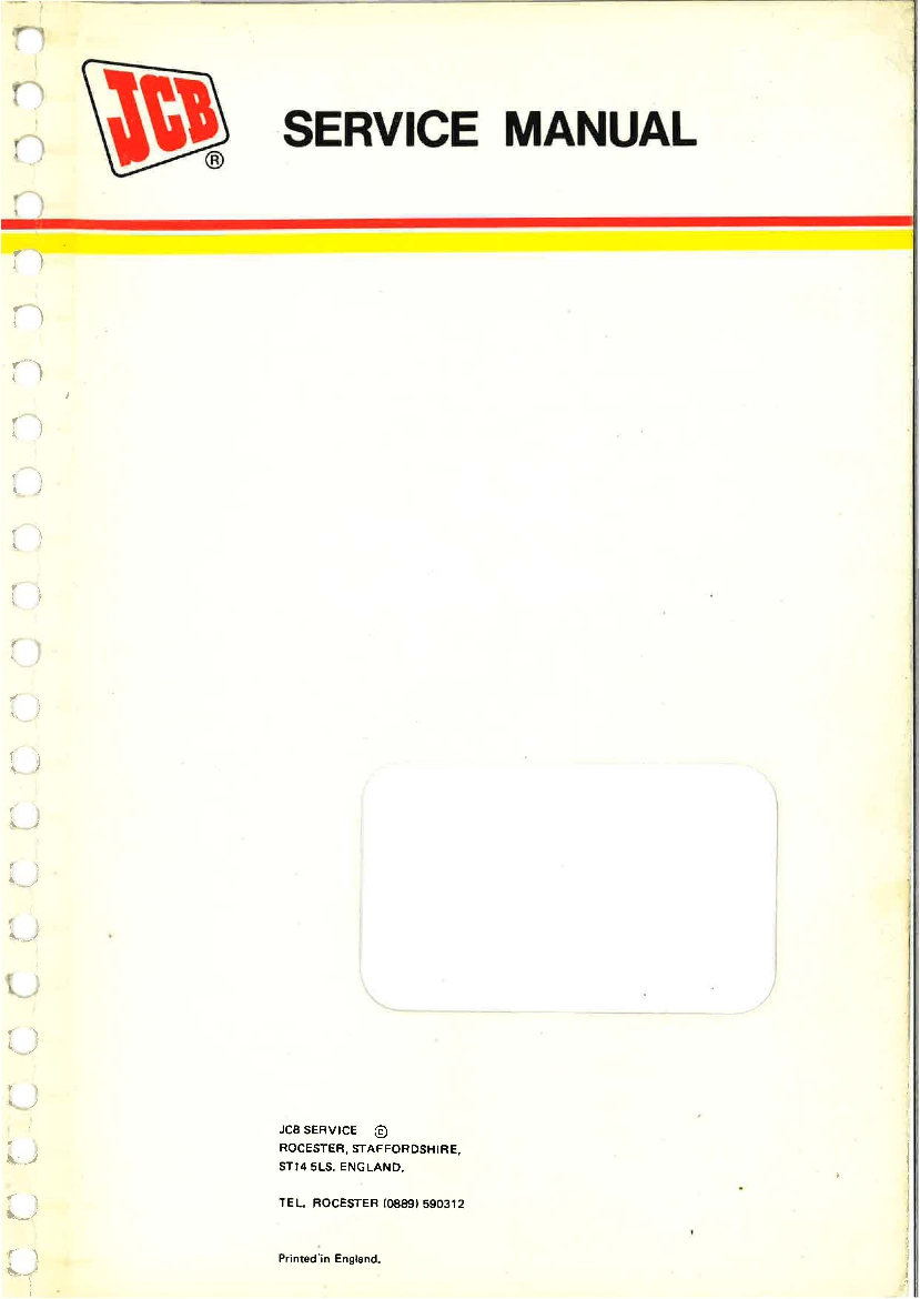 JCB 805, 805B, 806B, 807B, 808 Excavator Workshop Repair Service Manual PDF Download