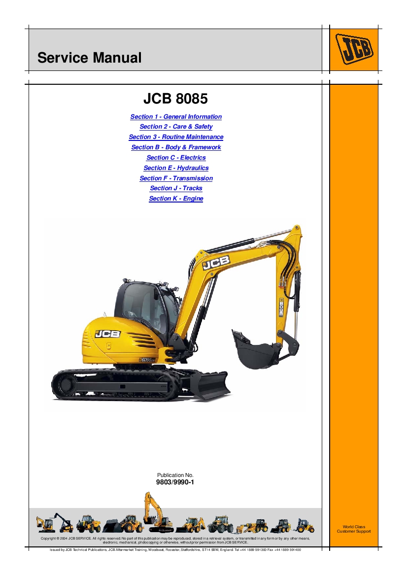 JCB 8085 Excavator Workshop Repair Service Manual PDF Download