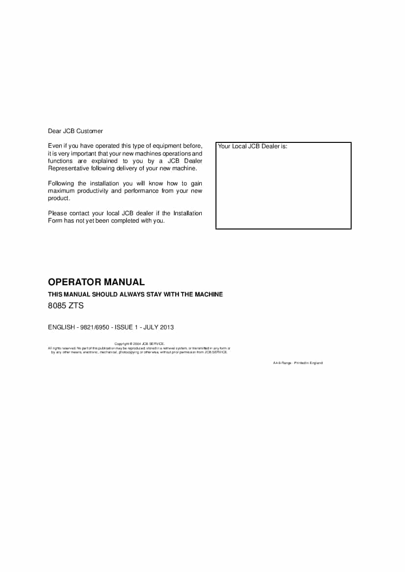 JCB 8085 ZTS Operation and Maintenance Manual PDF download