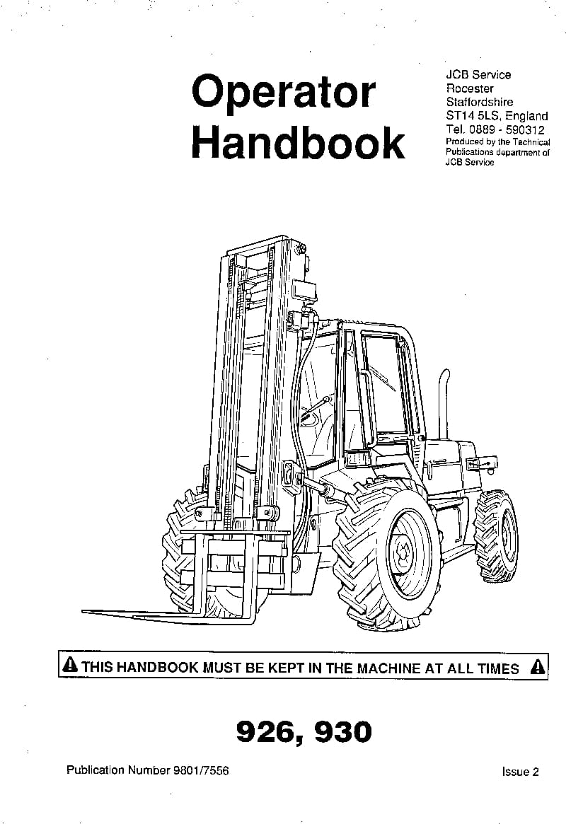 JCB 926, 930 from serial 602000 Fork Lift Operation and Maintenance Manual PDF download