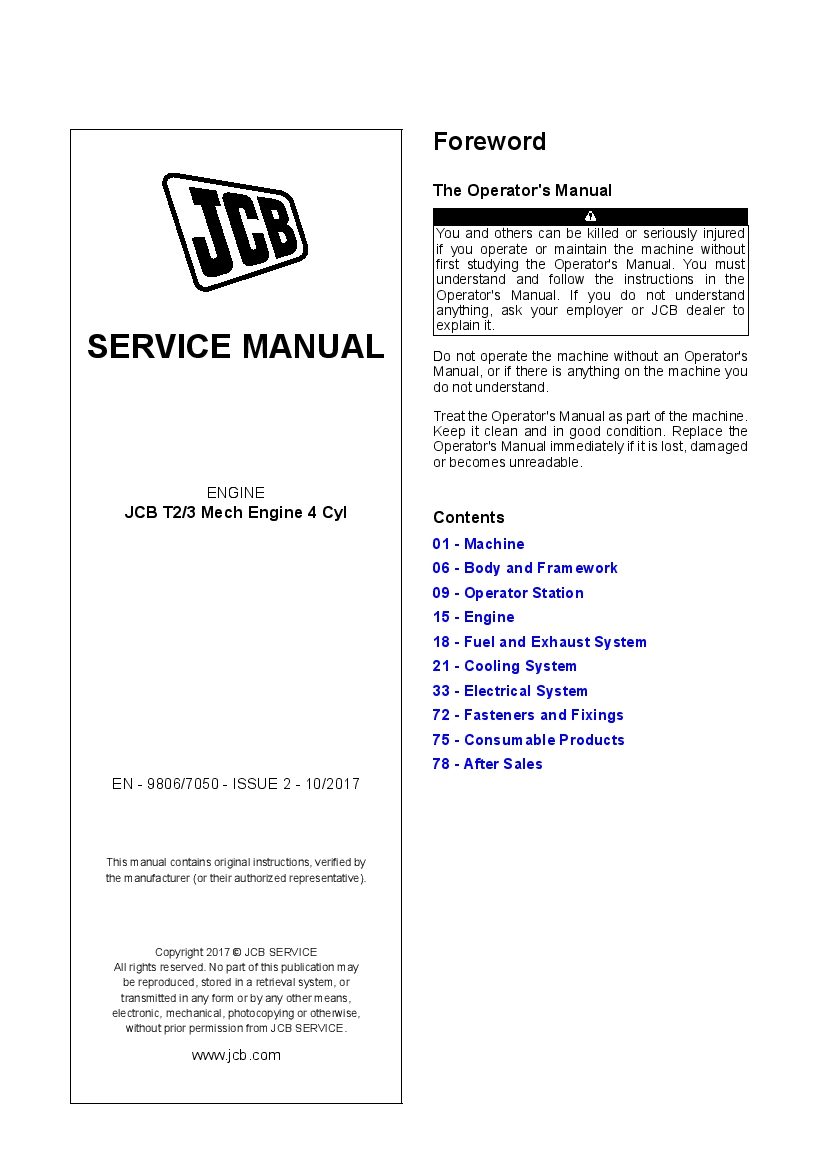 JCB Dieselmax Tier 2 3 Mechanical Engine SA DA SB DB SC DC SG DG SD DD SF DF Workshop Repair Service Manual PDF Download