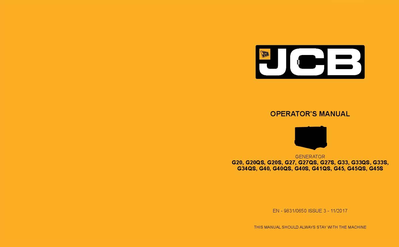 JCB GENERATOR SET G20QS, G27QS, G40QS, G45QS Operation and Maintenance Manual PDF download