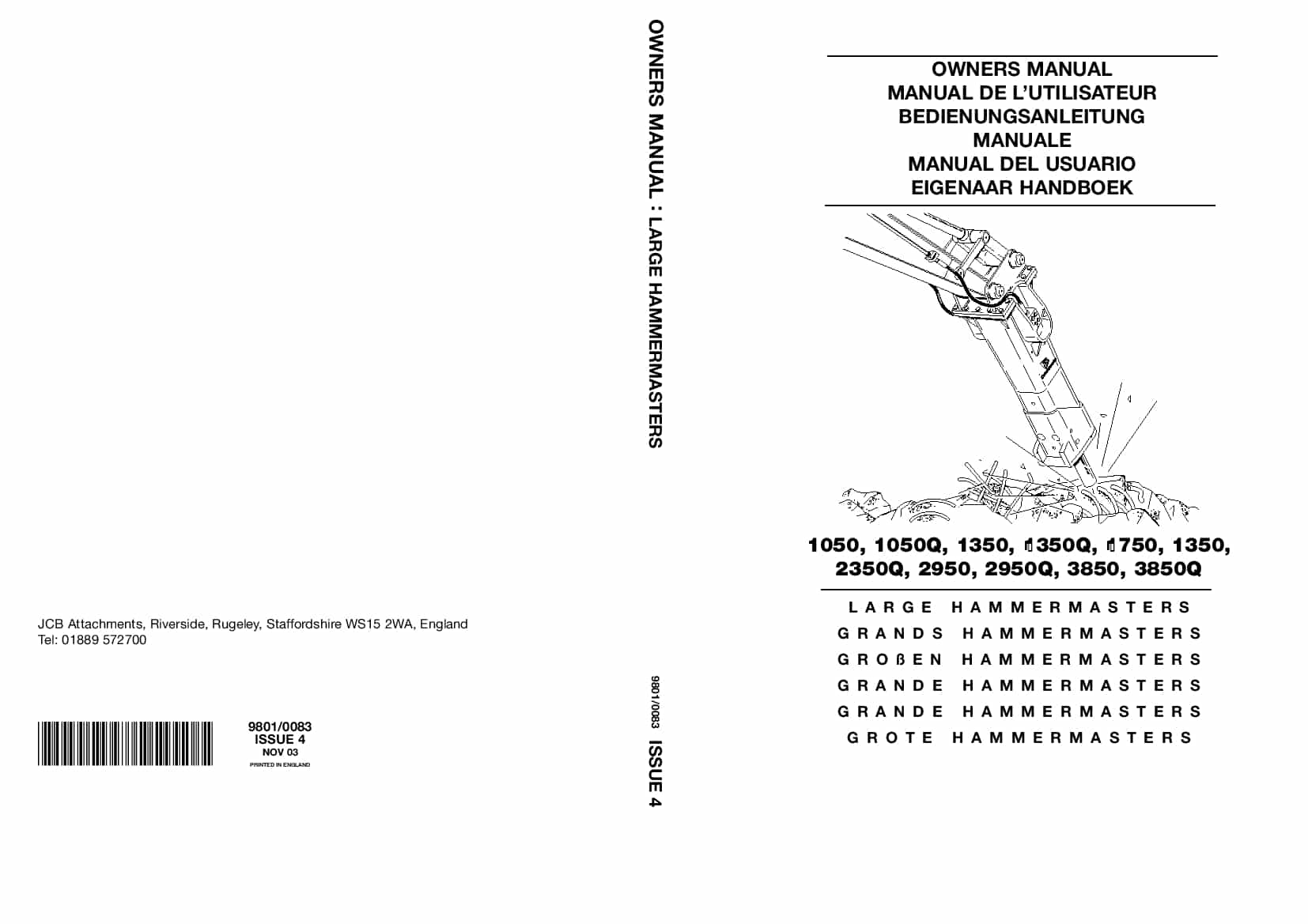 JCB HAMMERMASTER 1050, 1350, 1750, 2950, 3850 Operation and Maintenance Manual PDF download