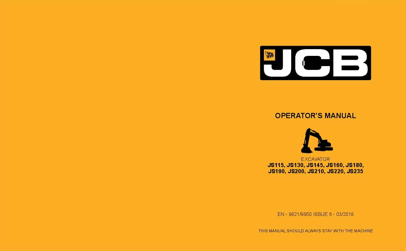 JCB JS115, JS130, JS145, JS160, JS180, JS190, JS200, JS210, JS220, JS235 Operation and Maintenance Manual PDF download