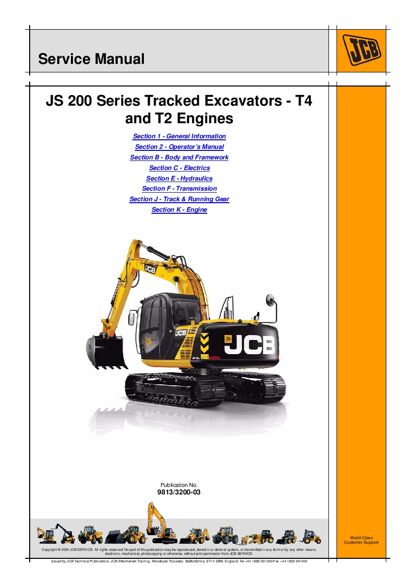 JCB JS200, JS210, JS220, JS235 Excavator Workshop Repair Service Manual PDF Download