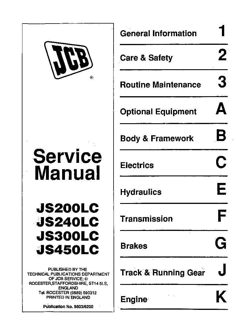 JCB JS200 JS240 JS300 JS450 LC R3 Excavator Workshop Repair Service Manual PDF Download