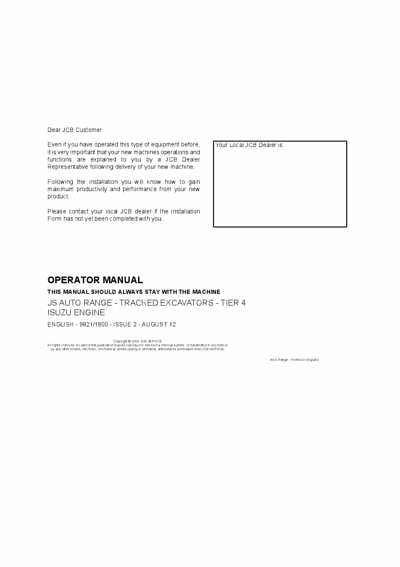 JCB JS240 250 260 330 360 TIER 4 Operation and Maintenance Manual PDF download