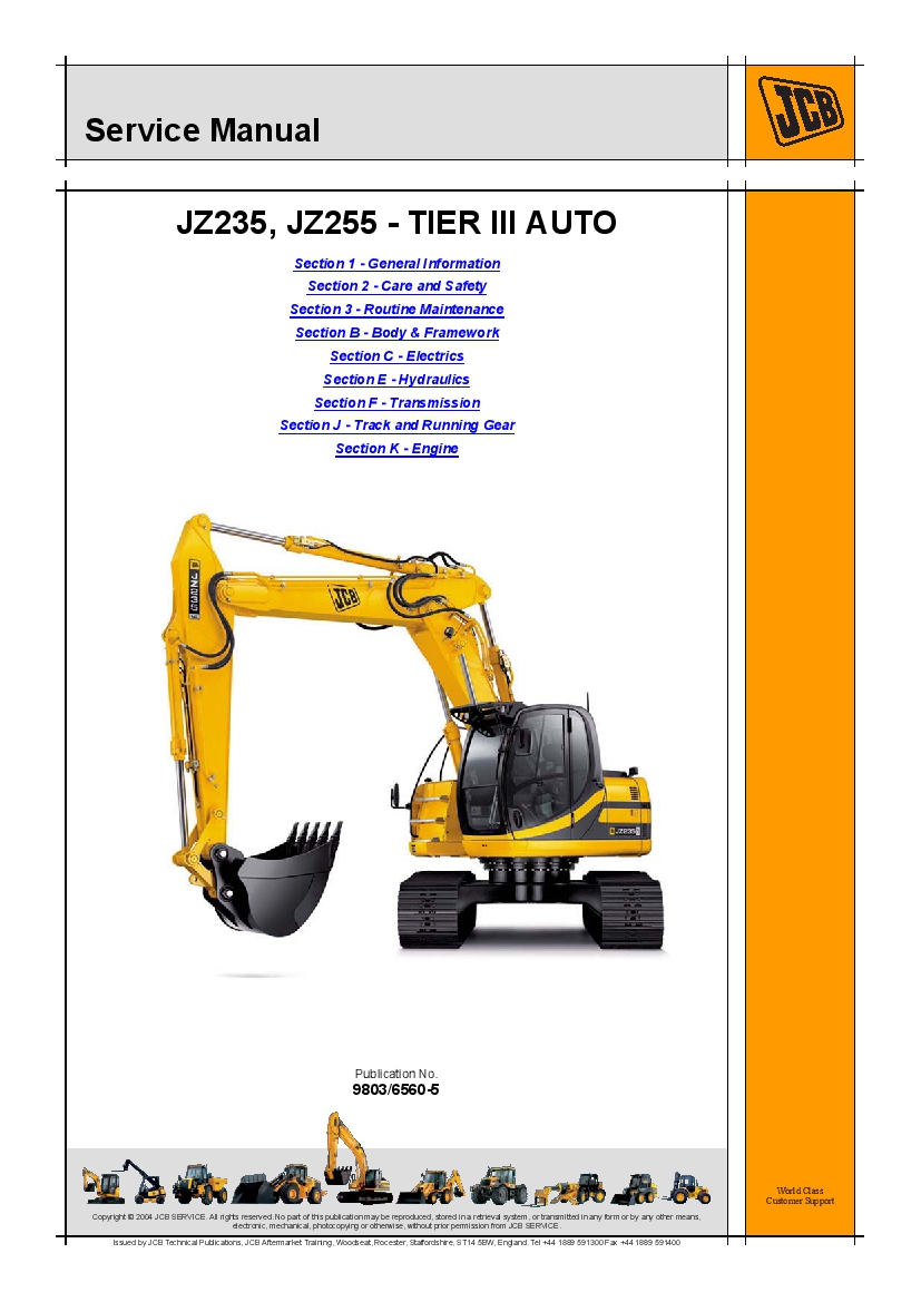 JCB JZ235 JZ255 Tier 3 Excavator Workshop Repair Service Manual PDF Download