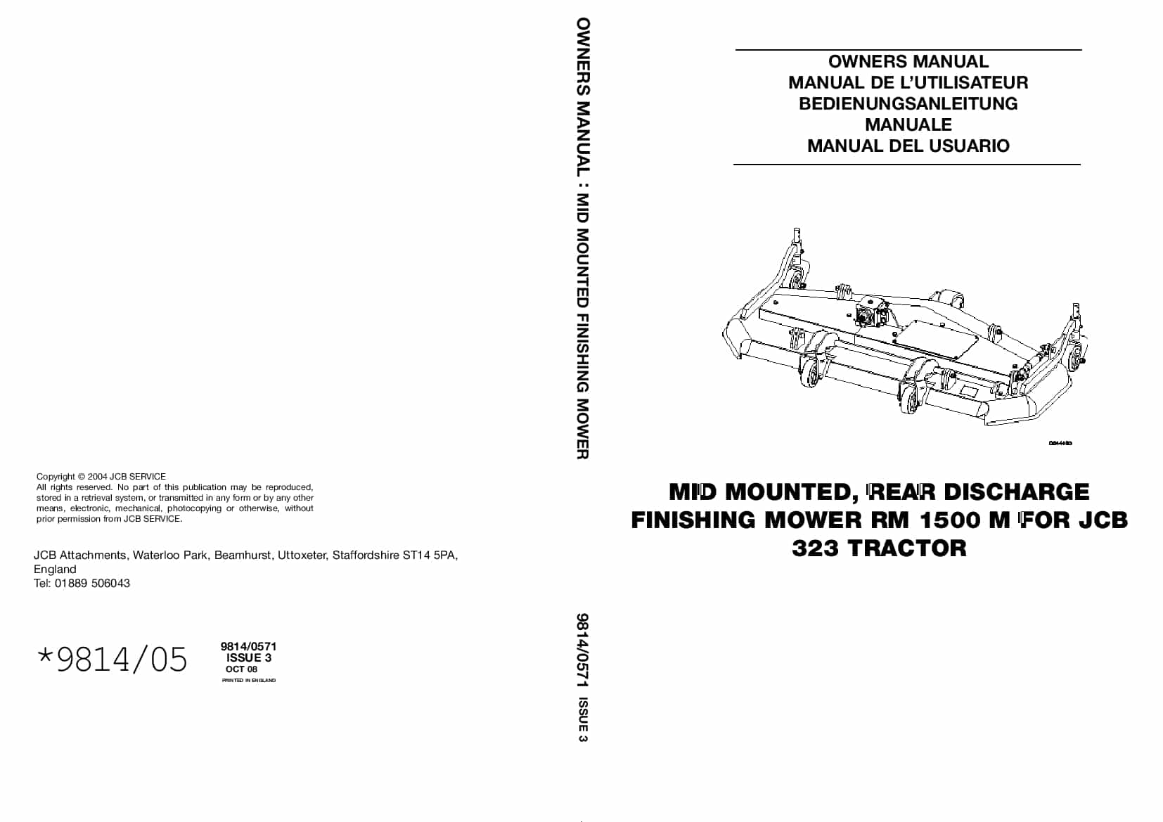 JCB MOWER RM 1500 M FOR 323 TRACTOR Operation and Maintenance Manual PDF download
