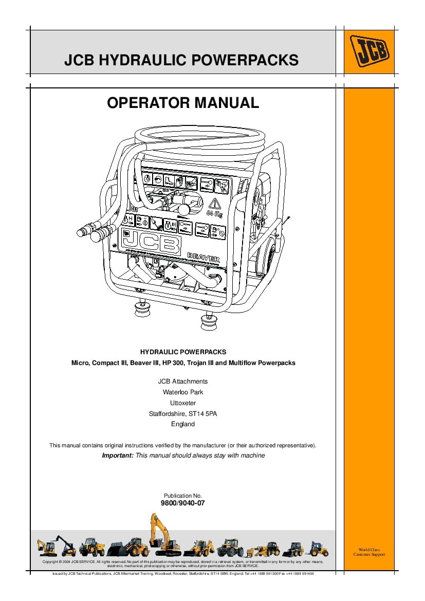 JCB Micro, Compact III, Beaver III, HP 300, Trojan III and Multiflow Powerpacks Operation and Maintenance Manual PDF download