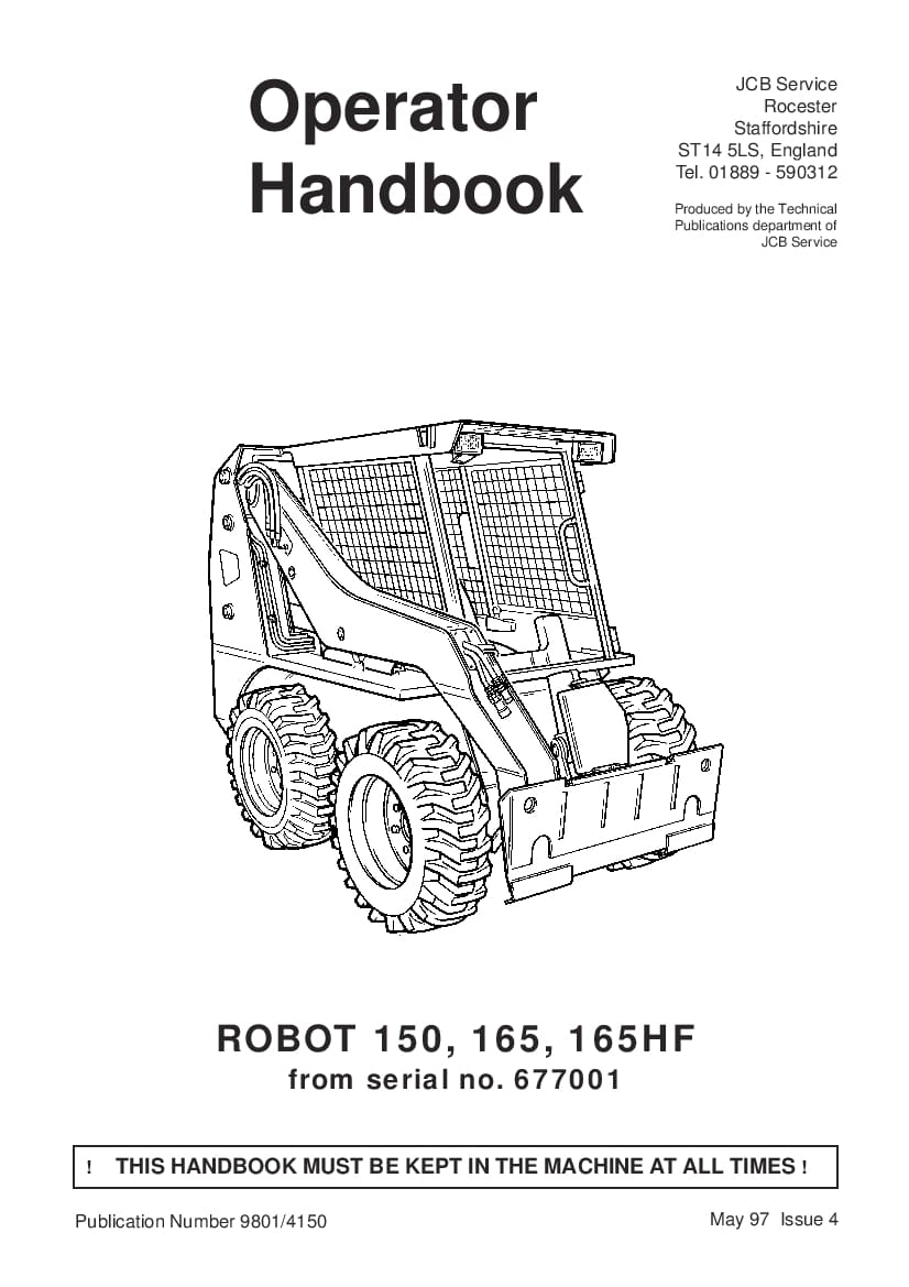 JCB Robot 150, 165 from serial 677001 Operation and Maintenance Manual PDF download