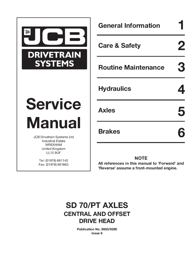 JCB SD 70 PT Axles central and offset drive head Workshop Repair Service Manual PDF Download