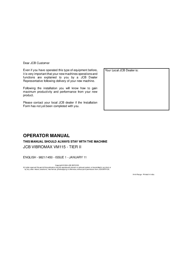 JCB VIBROMAX VM115 TIER 2 Operation and Maintenance Manual PDF download