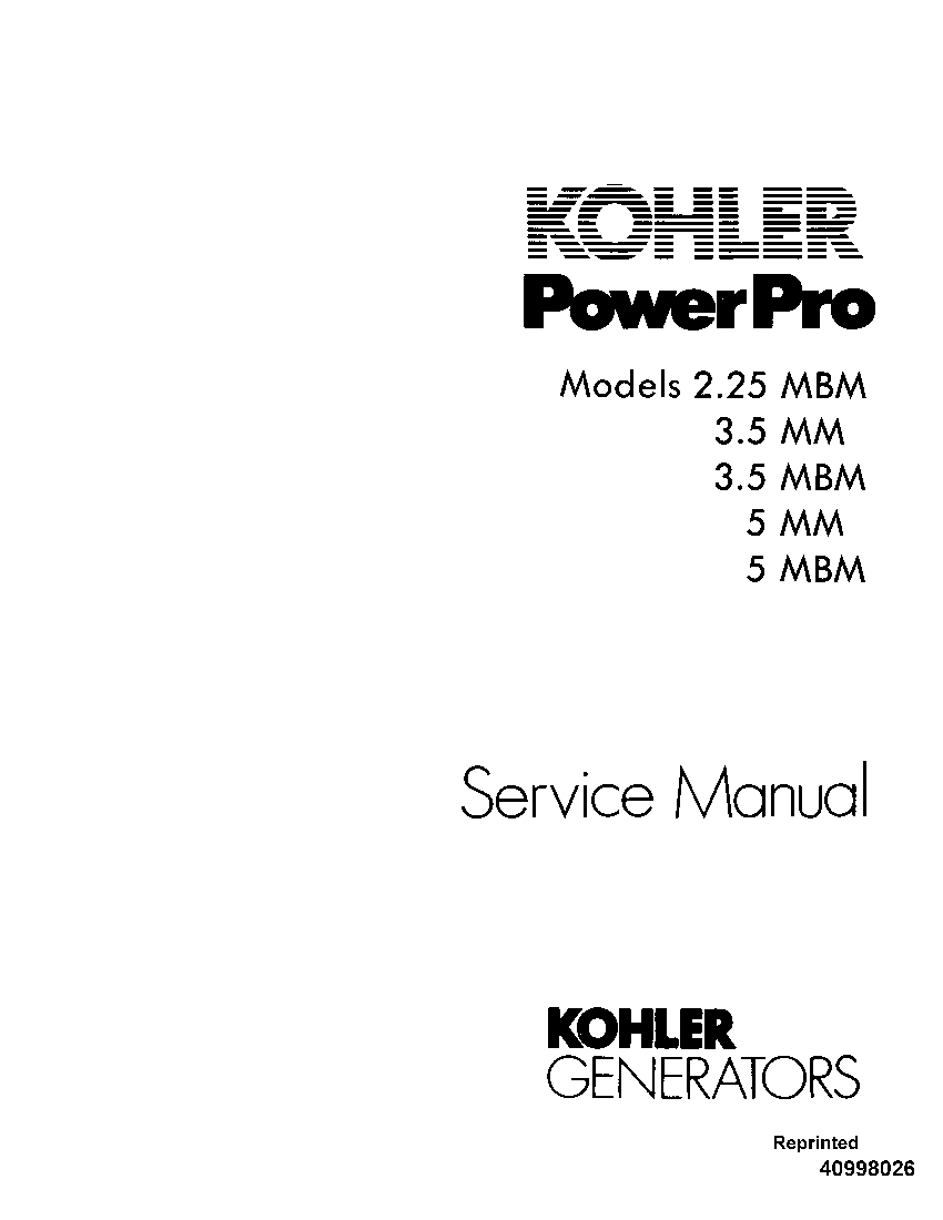 Kohler 2.25 3.5 5 MM MBM Generators Workshop Repair Service Manual PDF Download
