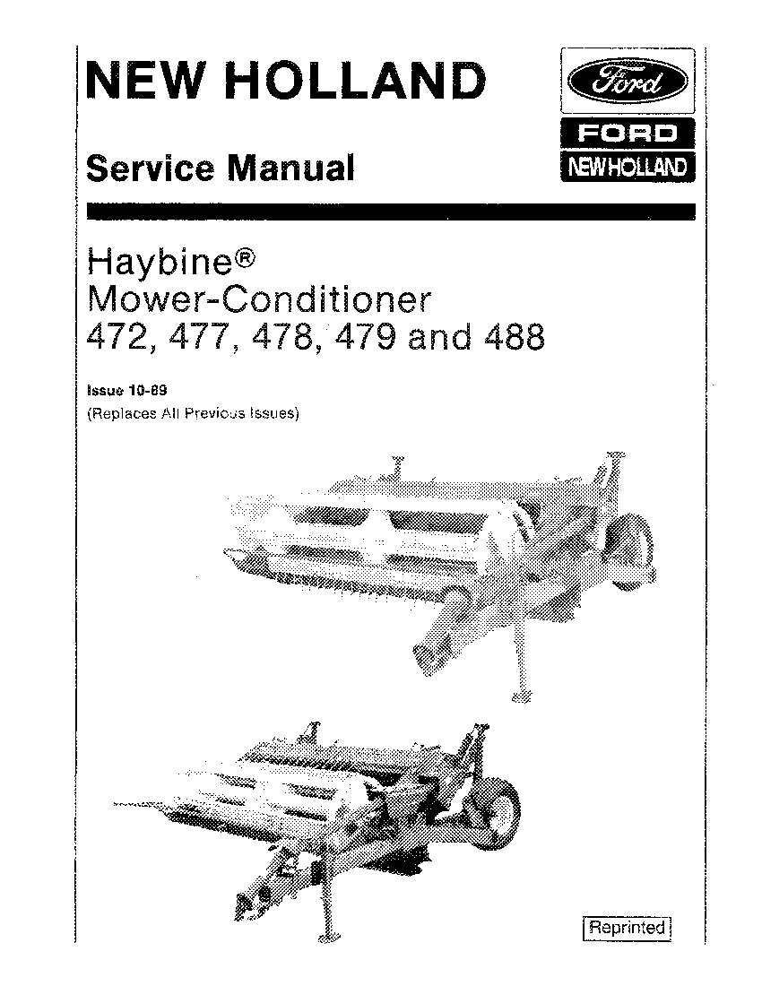 New Holland 472 477 478 479 488 Haybine Mower Conditioner Workshop Repair Service Manual PDF Download