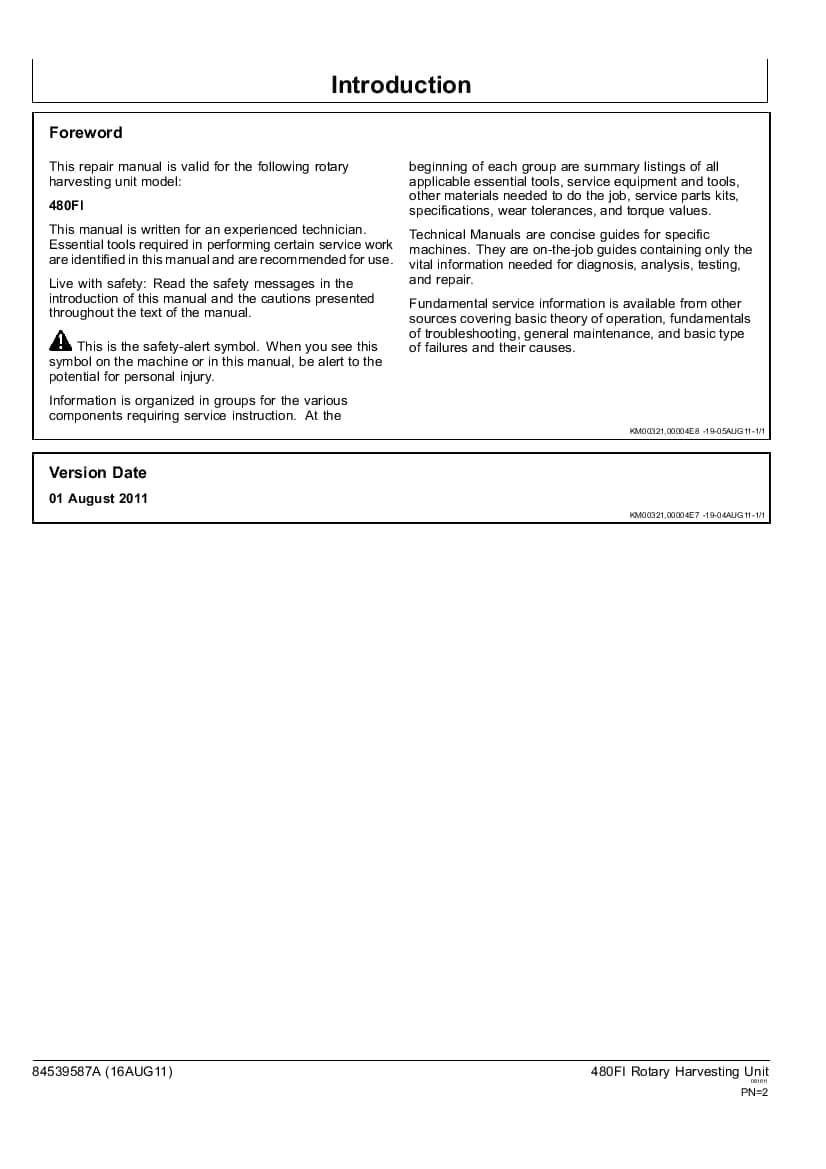 New Holland 480FI rotary harvesting unit Workshop Repair Service Manual PDF Download