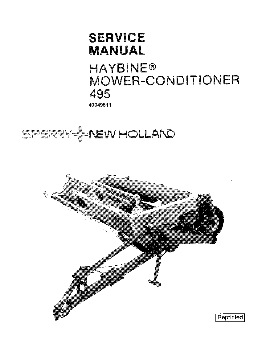 New Holland 495 Haybine Mower Conditioner Workshop Repair Service Manual PDF Download