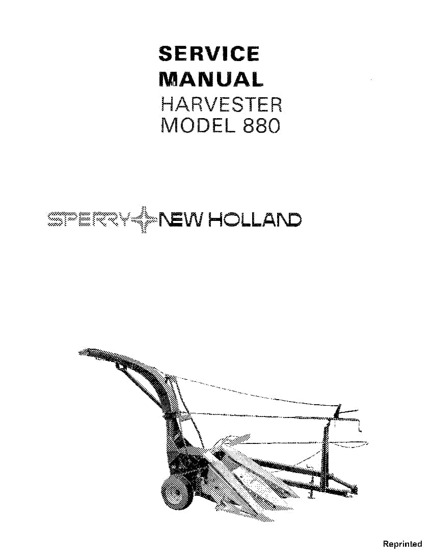 New Holland 880 Harvester Workshop Repair Service Manual PDF Download