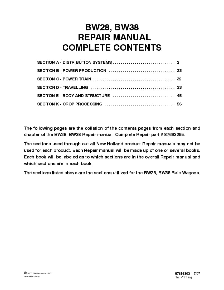 New Holland BW28, BW38 Bale Wagons Workshop Repair Service Manual PDF Download