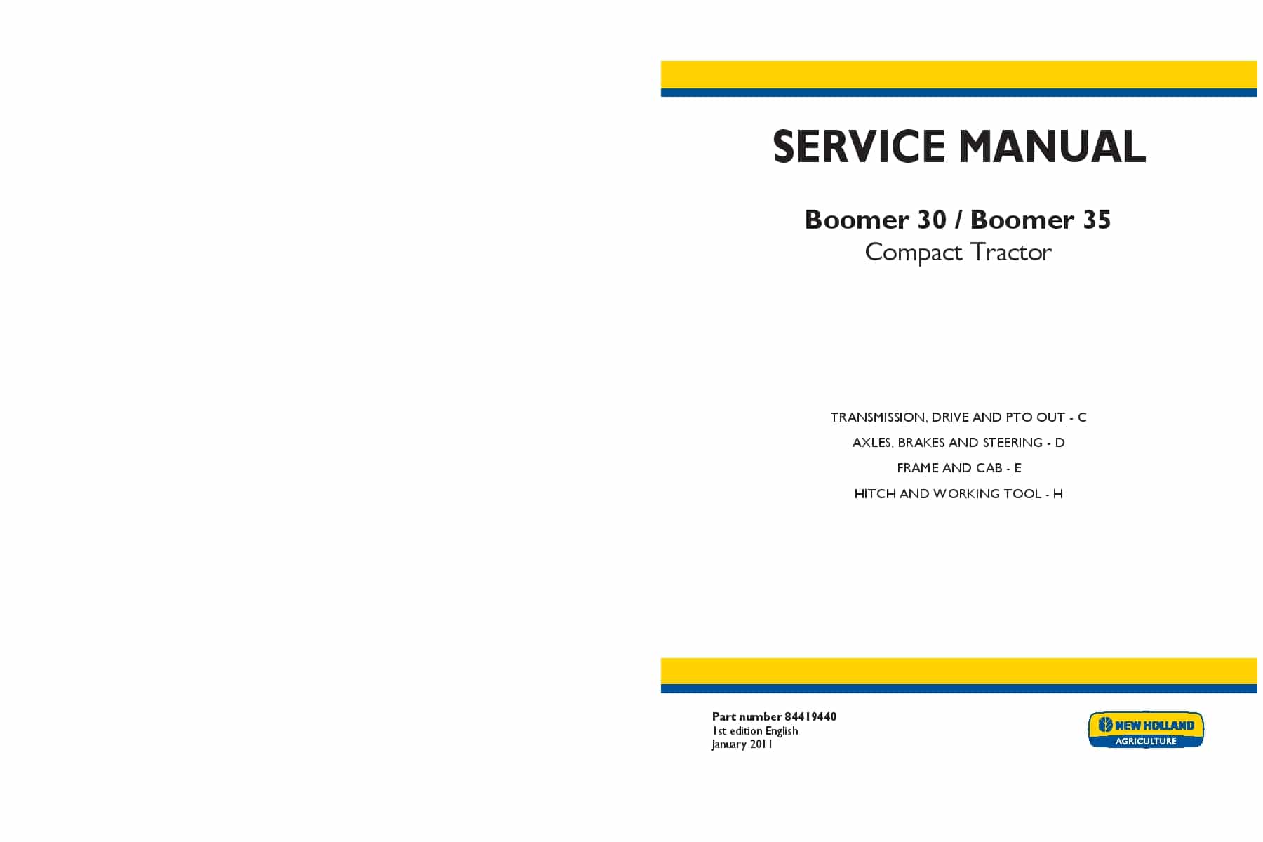 New Holland Boomer 30, Boomer 35 Compact Tractor 84419440 Workshop Repair Service Manual PDF Download