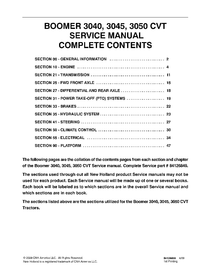 New Holland Boomer 3040,3045,3050 Tractor With Cab and CVT Transmission Workshop Repair Service Manual PDF Download