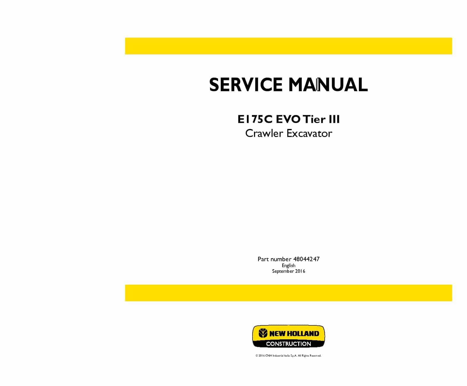 New Holland E175C EVO Tier III Crawler Excavator Workshop Repair Service Manual PDF Download
