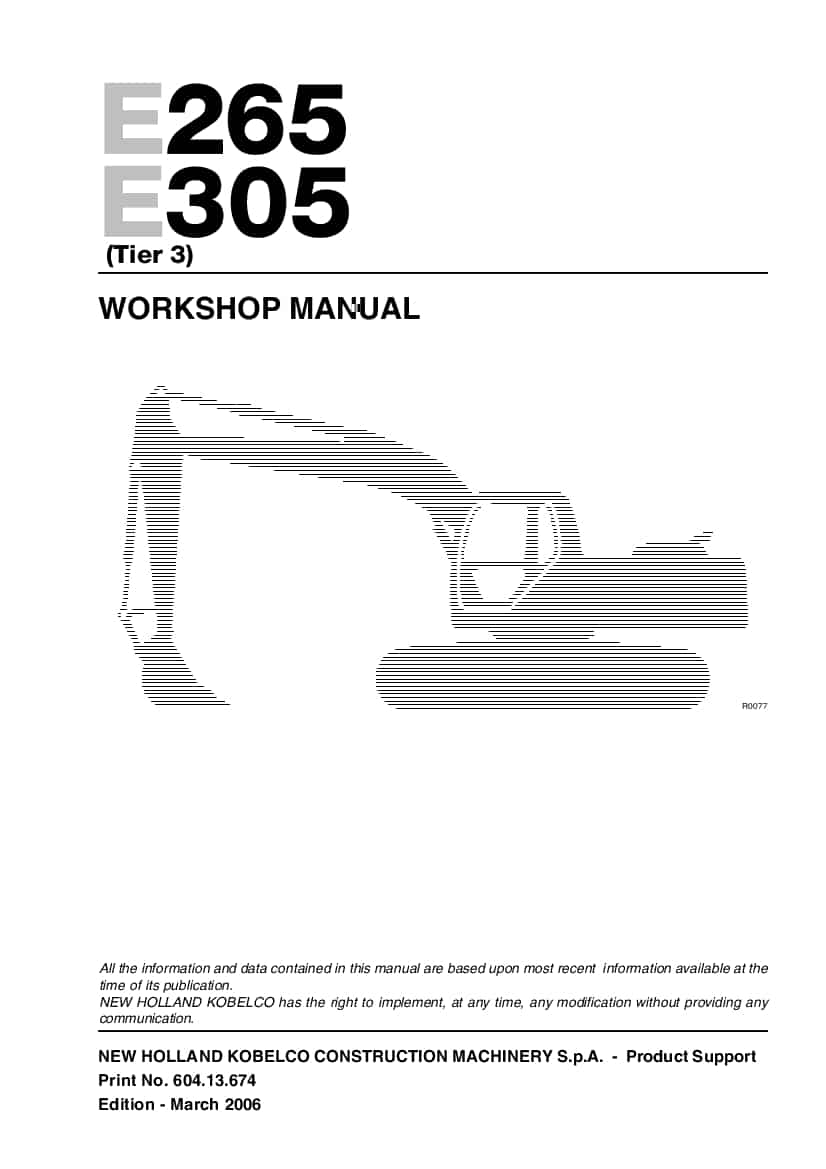 New Holland E265 E305 Tier 3 Excavator Workshop Repair Service Manual PDF Download