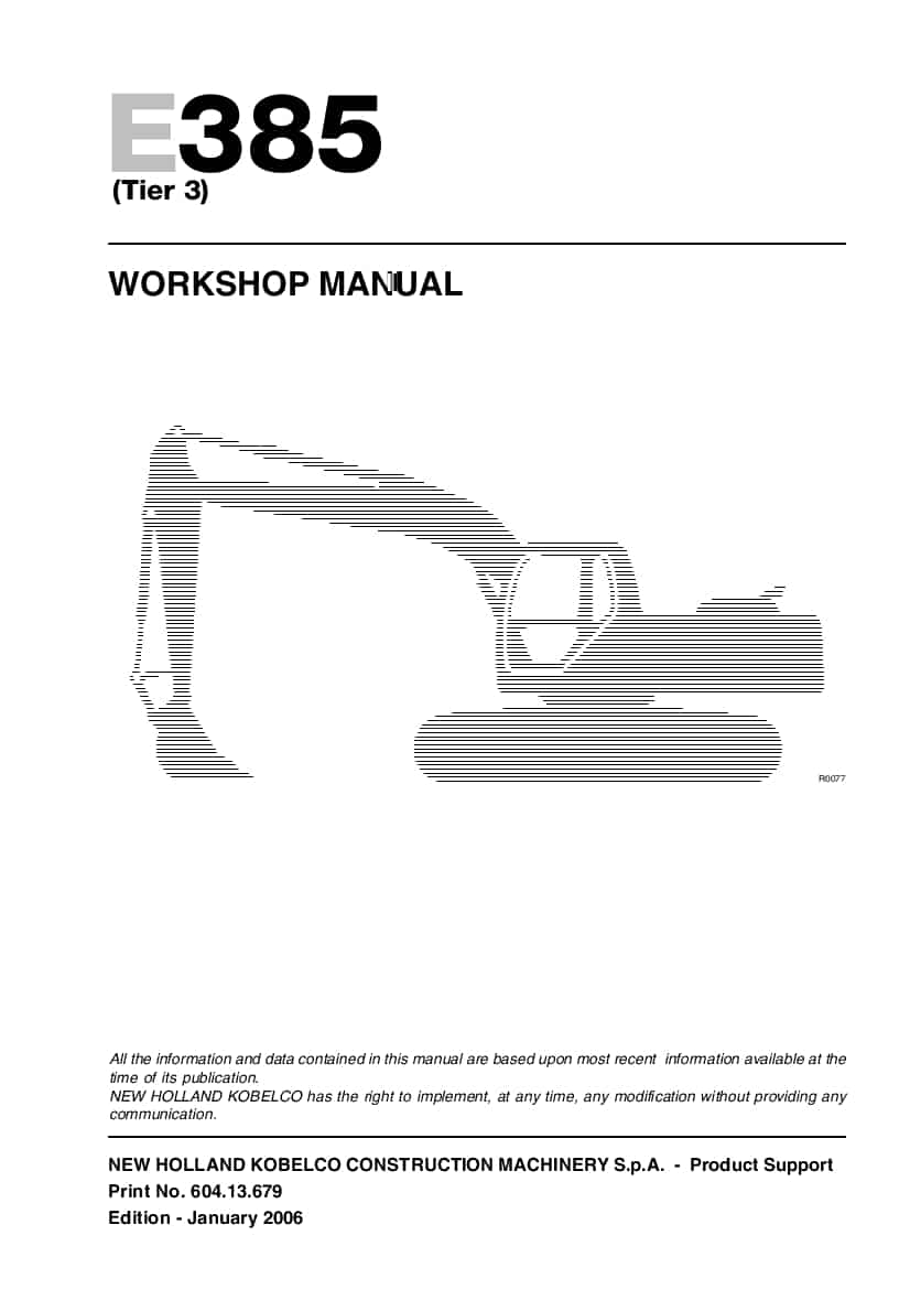 New Holland E385 Tier 3 Hydraulic Excavator Workshop Repair Service Manual PDF Download