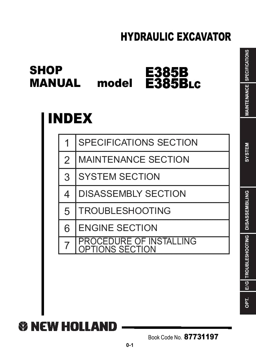 New Holland E385B E385BLC Hydraulic Excavator Workshop Repair Service Manual PDF Download