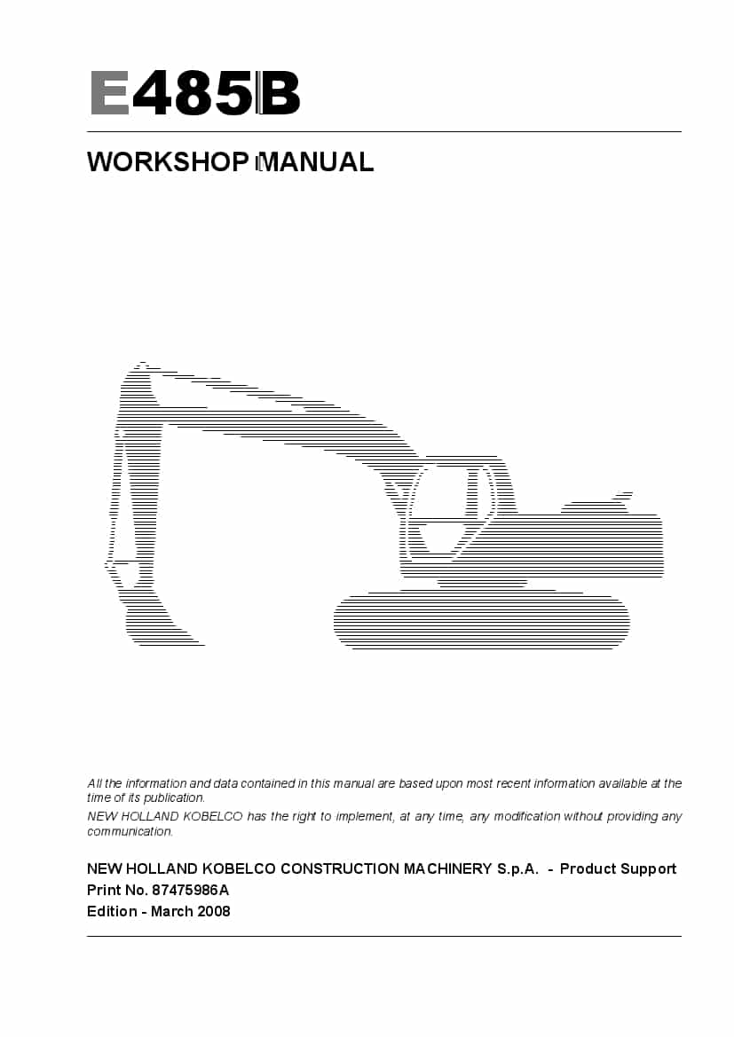 New Holland E485B Hydraulic Excavator Workshop Repair Service Manual PDF Download