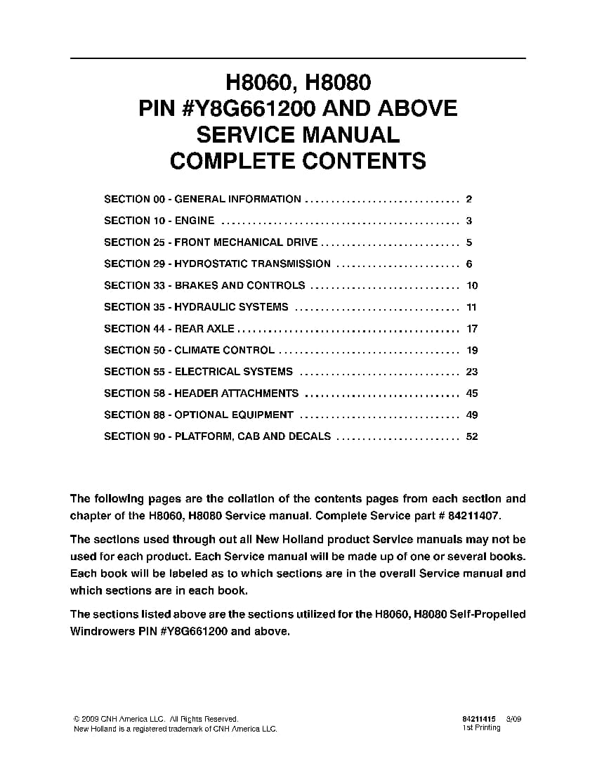 New Holland H8060 H8080 Self Propelled Windrower Workshop Repair Service Manual PDF Download