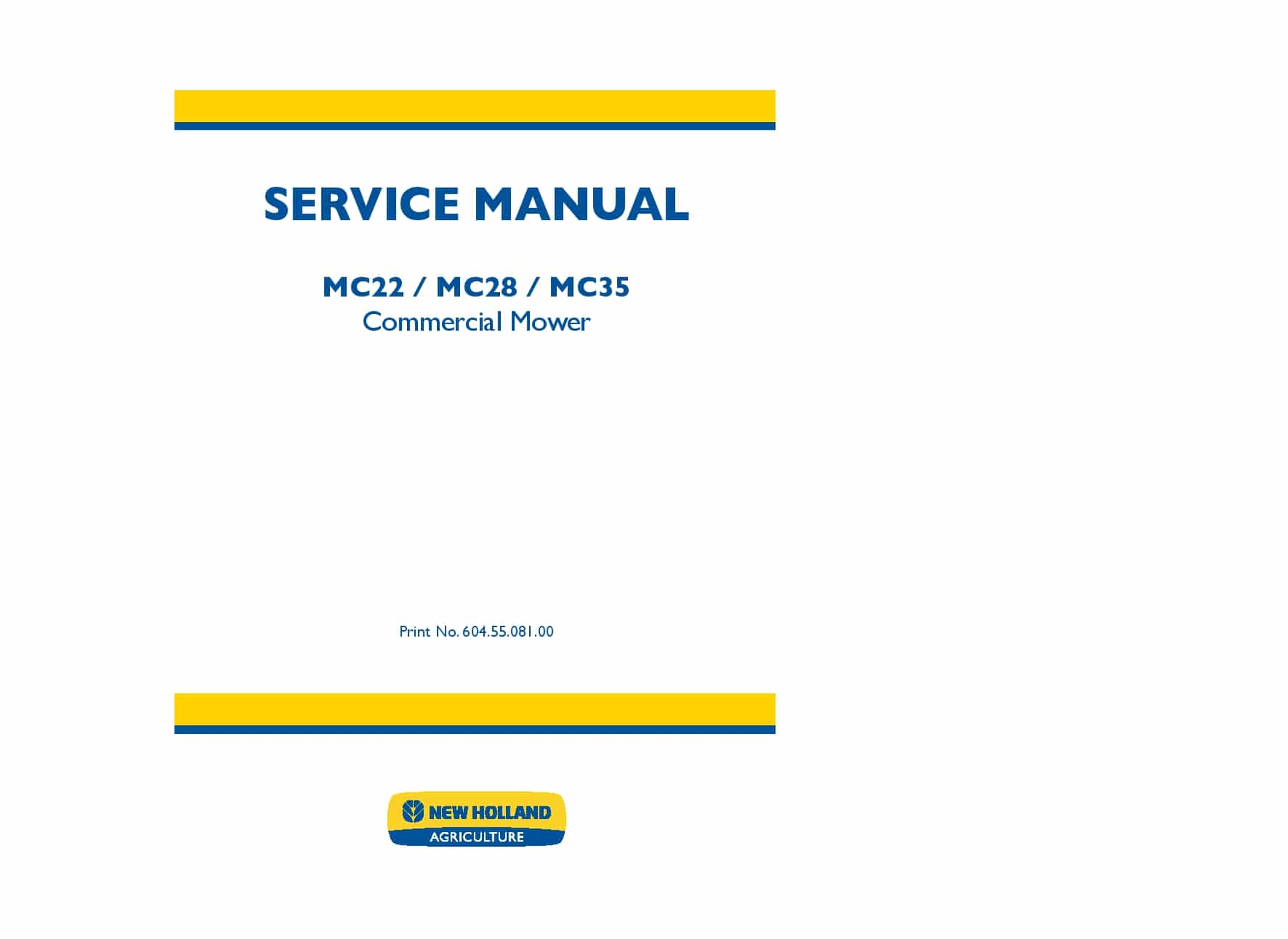 New Holland MC22 MC28 MC35 Commercial Mower Workshop Repair Service Manual PDF Download