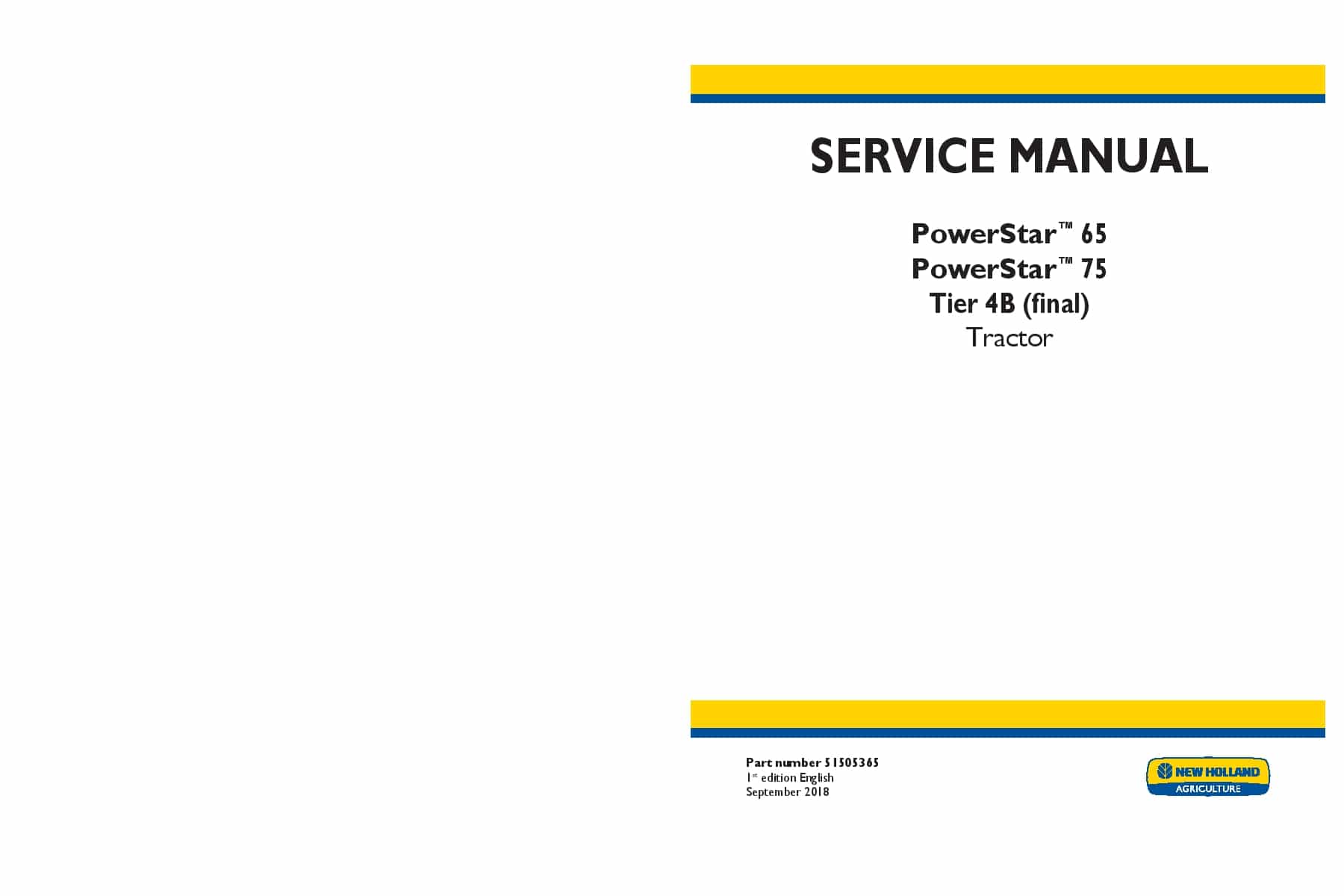 New Holland PowerStar 65, 75 Tier 4B final Tractor Workshop Repair Service Manual PDF Download