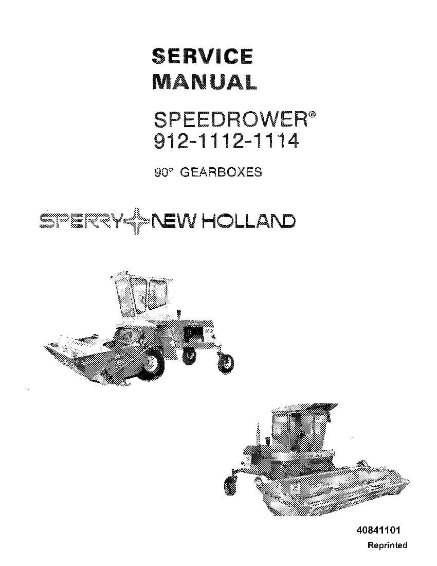 New Holland Speedrower 912 1112 1114 90 degree Gearbox Workshop Repair Service Manual PDF Download