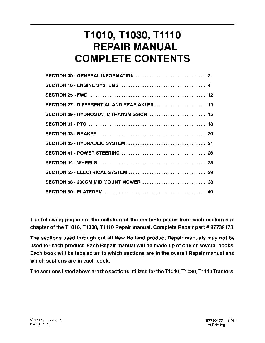 New Holland T1010 T1030 T1110 Tractors Workshop Repair Service Manual PDF Download