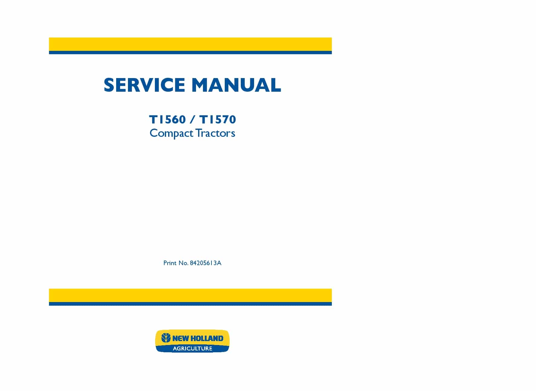 New Holland T1560 T1570 Compact Tractors Workshop Repair Service Manual PDF Download
