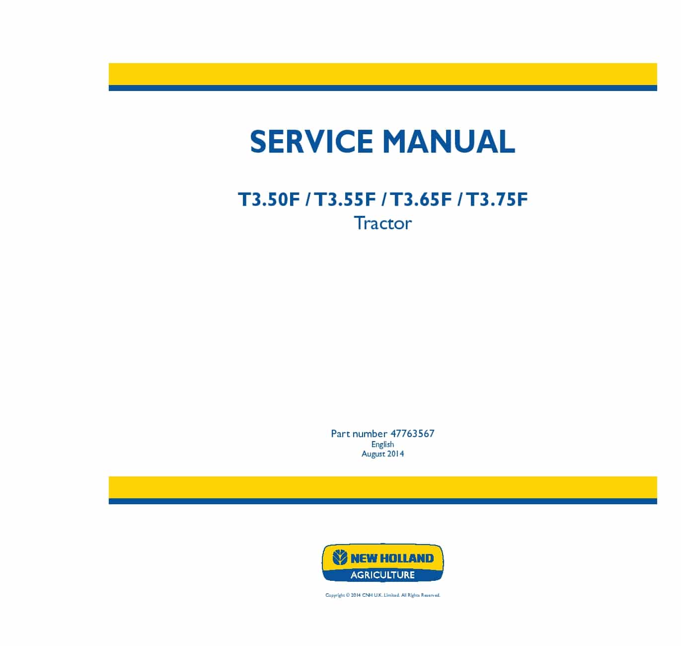 New Holland T3.50F T3.55F T3.65F T3.75F Tractor Workshop Repair Service Manual PDF Download