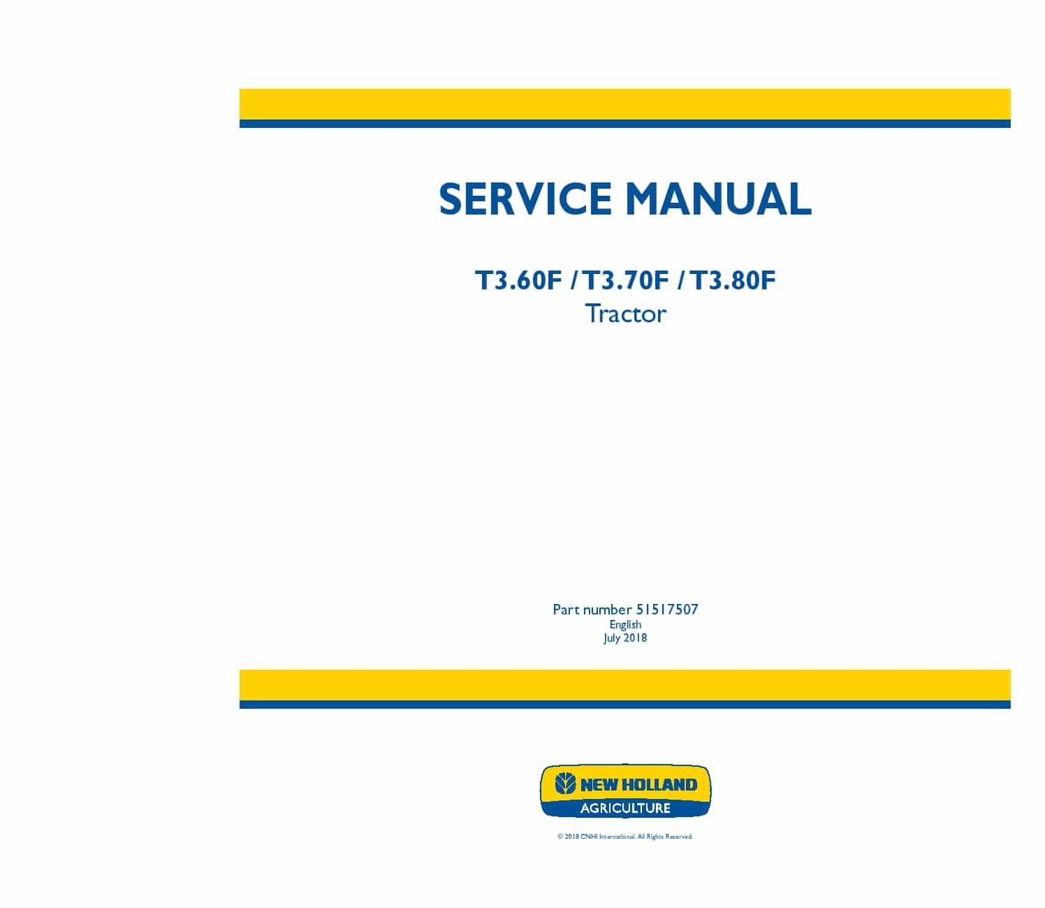 New Holland T3.60F, T3.70F, T3.80F Tractor Workshop Repair Service Manual PDF Download