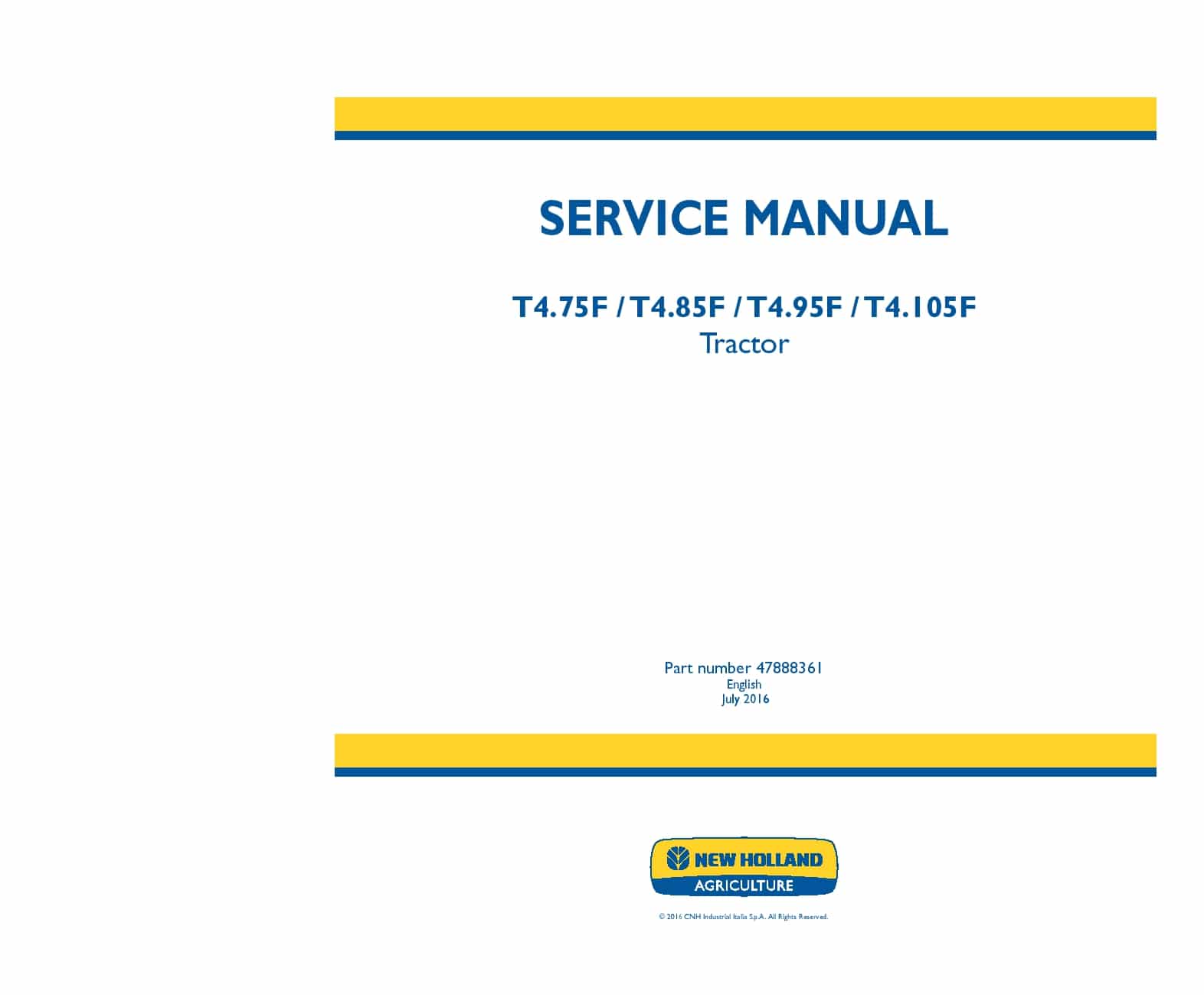 New Holland T4.75F, T4.85F, T4.95F, T4.105F Tractor Workshop Repair Service Manual PDF Download