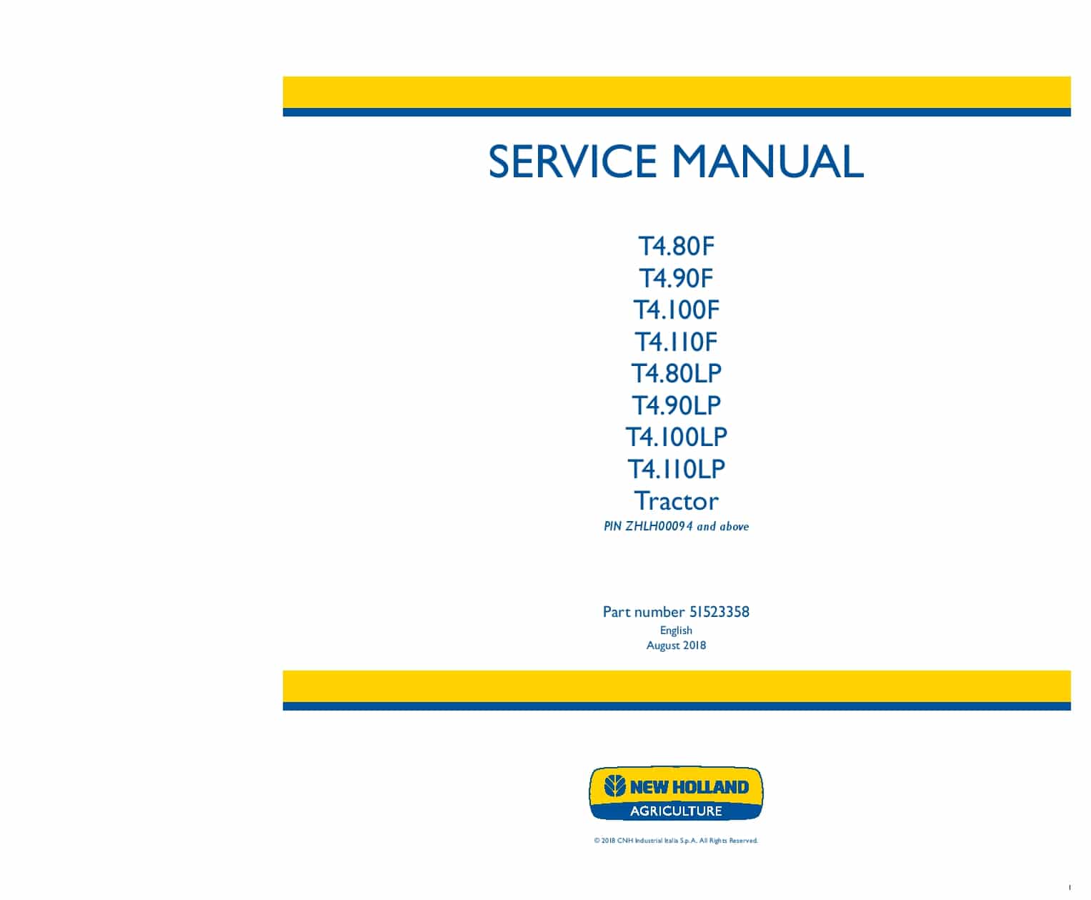 New Holland T4.80F, T4.90F, T4.100F, T4.110F, T4.80LP, T4.90LP, T4.100LP, T4.110LP Tractor Workshop Repair Service Manual PDF Download